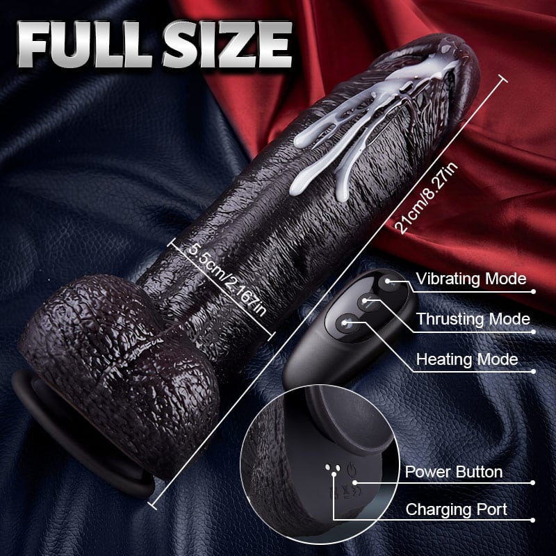 Kronos - 8.27'' Ultra Thick Black Thrusting Dildo with Heating Intense Girth for Deep Filling Stretch