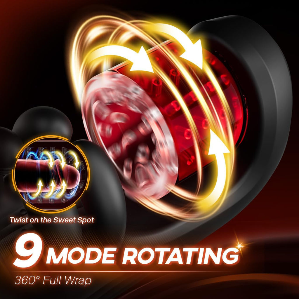 4 IN 1 Male Masturbator 9X Rotating 360° Licking Clamping Glans Vibrator