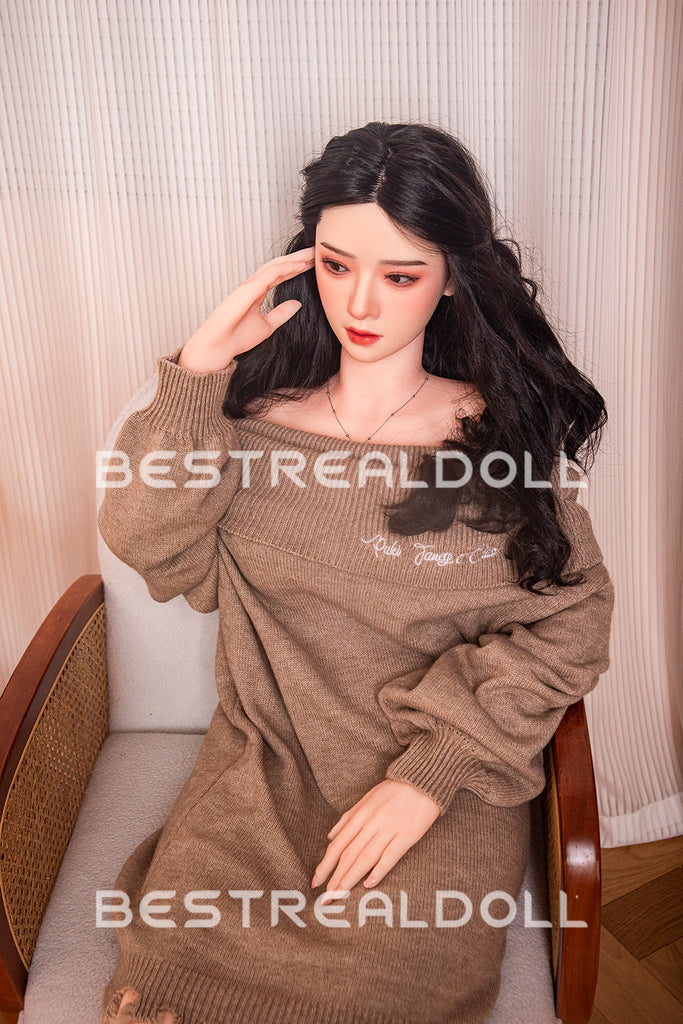 US Stock - RIDMII 163cm Unique Design Muncey Asian Medium Boobs Sex Doll Silicone Head TPE Body Long Black Hair Love Doll