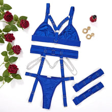 Load image into Gallery viewer, European And American Nightclubs Spice Girl Metal Chain Sexy Lingerie Three Piece Women's Set 23367