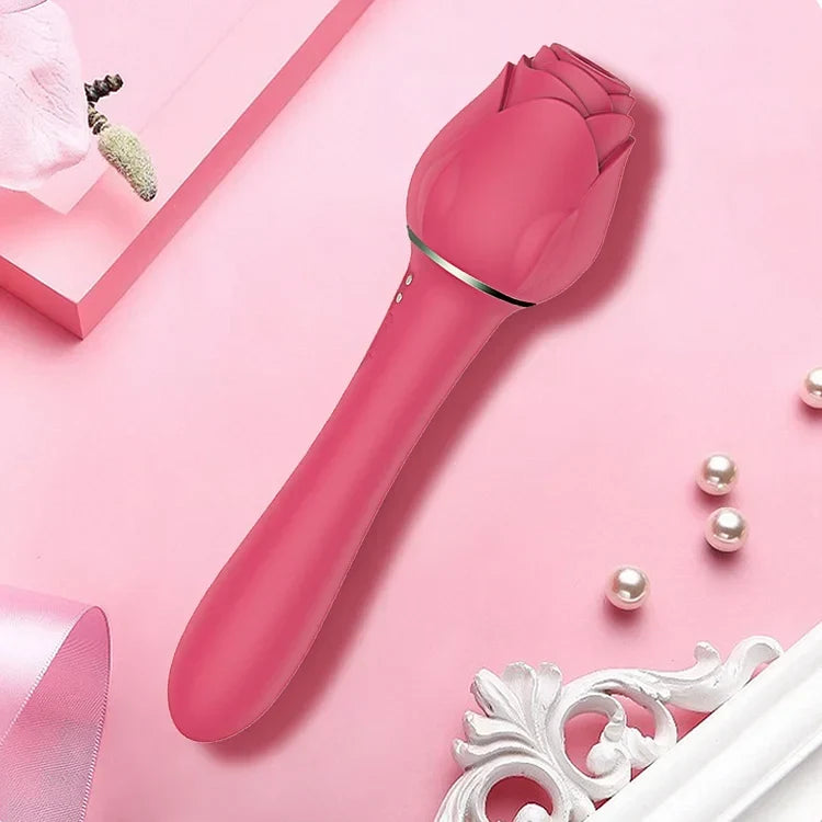 Rose Vacuum Sucking Dildo Vibrator Nipples Oral Clit Sucker