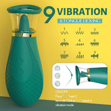 Load image into Gallery viewer, Green clitoral sucking vibrator sex toy, 3 sucking modes, 9 licking modes, nipple and clitoral sucker