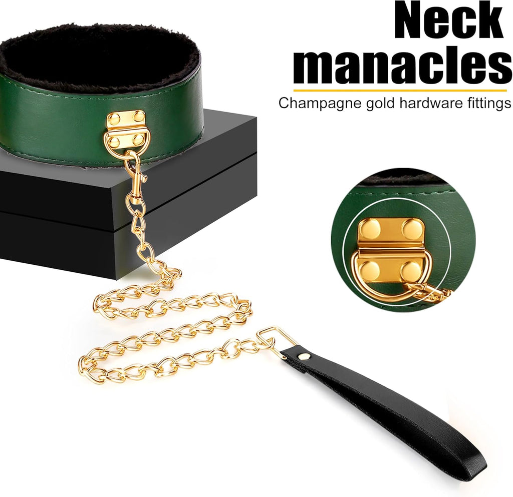 BDSM adult sex toys, a 12-piece BDSM bondage set, including adjustable handcuffs, collar, ankle cuffs, blindfold, and feather tickler.