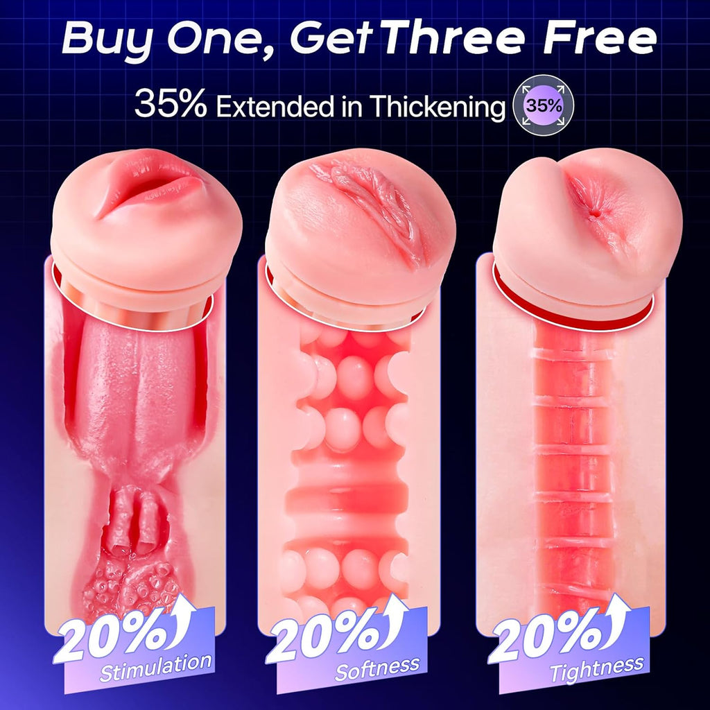 This male masturbation sex toy features 9 suction modes and 9 vibration modes, a pocket-sized vaginal model, and colored light stimulation